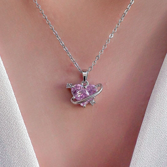 COLLAR CORAZÓN CRISTAL INCRUSTADOS SATURNO  MINIMALISTA