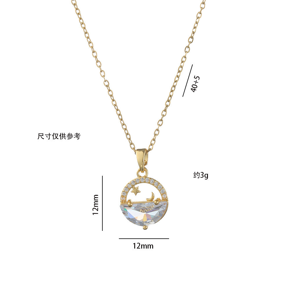 COLLAR LUNA Y ESTRELLAS  CON CRISTALES INCRISTADOS ELEGANTE CRISTAL DE CIRCONIA