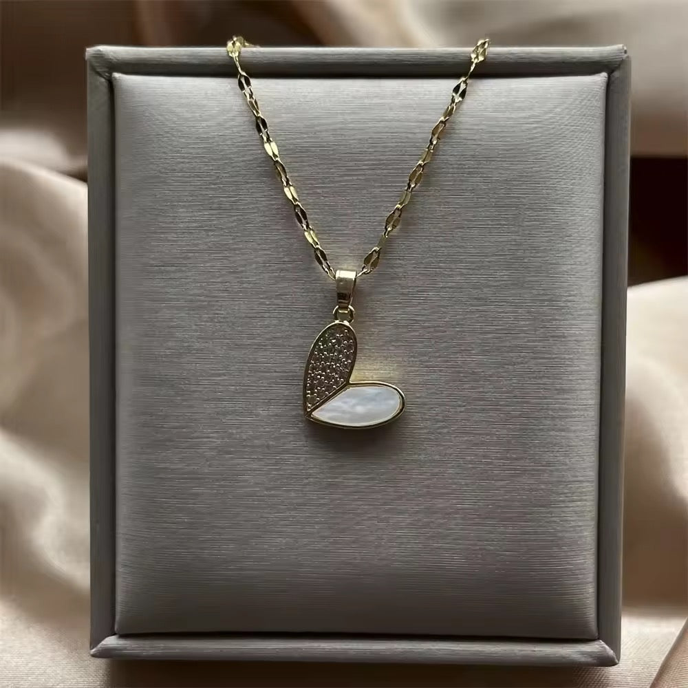 COLLAR CADENA CORAZÓN OPAL    ELEGANTE CRISTALES DE CIRCONIA