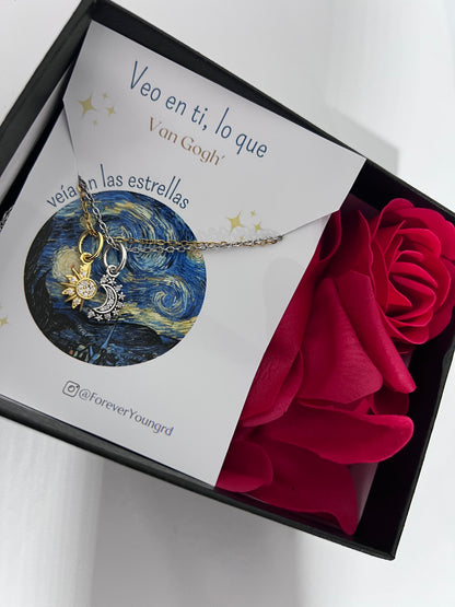 COLLARES  PROMESA DIJES SOL & LUNA CELESTIAL CRISTALES DE CIRCONITA