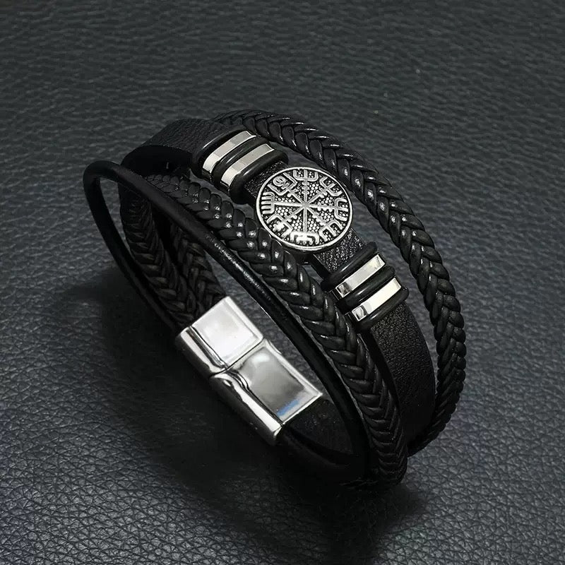 BRAZALETE MULTICAPA DE CUERO ESTILO NÓRDICO