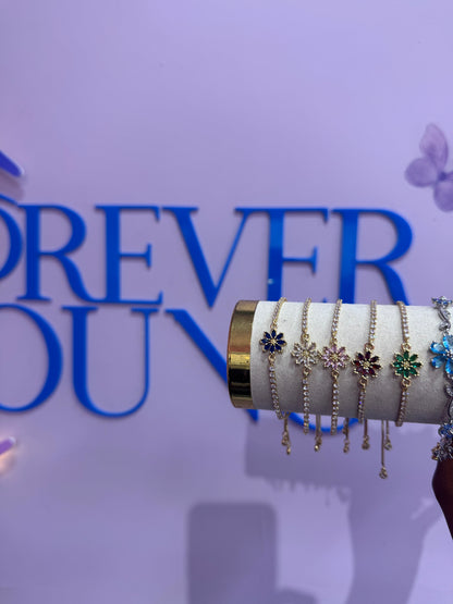 BRAZALETE FLOR 8 PÉTALOS  ELEGANTE CRISTAL DE CIRCONIA