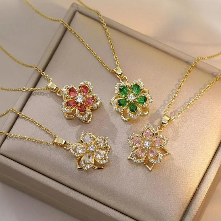 COLLAR FLOR CRISTALES INCRUSTADOS GIRATORIA ANTIESTRÉS MINIMALISTA
