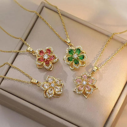 COLLAR FLOR CRISTALES INCRUSTADOS GIRATORIA ANTIESTRÉS MINIMALISTA
