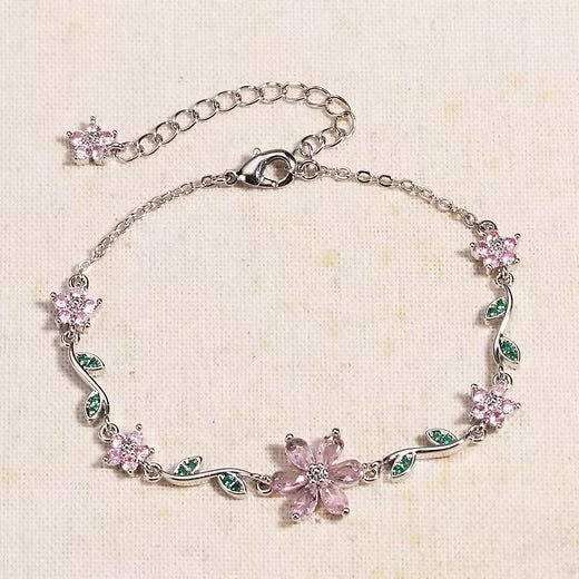 BRAZALETE  FLOR DE CEREZO  DELICADO CRISTALES DE ZIRCONIA ELEGANTE