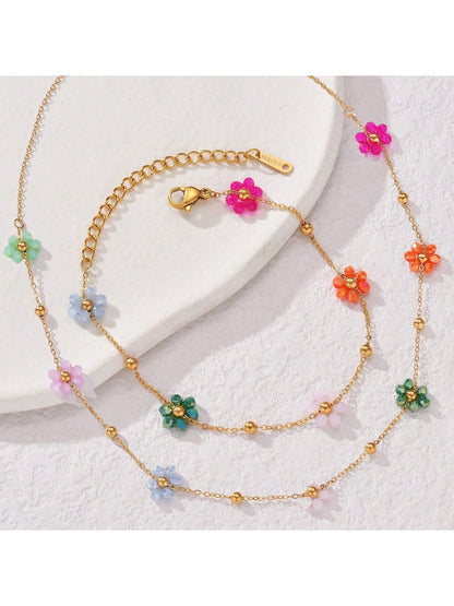 CADENA CHOCKER MARGARITAS FLORES COLORIDAS RESINA