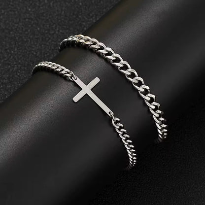 BRAZALETES GROSOR FINO MINIMALISTAS CADENA CUBANA DIJE DE CRUZ