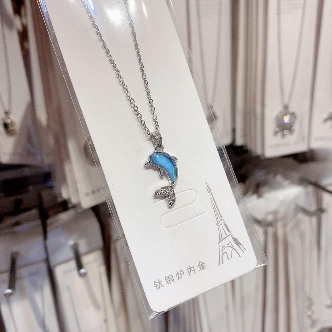 COLLAR COLA DE PEZ SIRENA BALLENA  DELFIN MINIMALISTA ELEGANTE CRISTALES DE ZIRCONIA