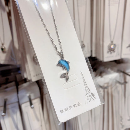 COLLAR COLA DE PEZ SIRENA BALLENA  DELFIN MINIMALISTA ELEGANTE CRISTALES DE ZIRCONIA