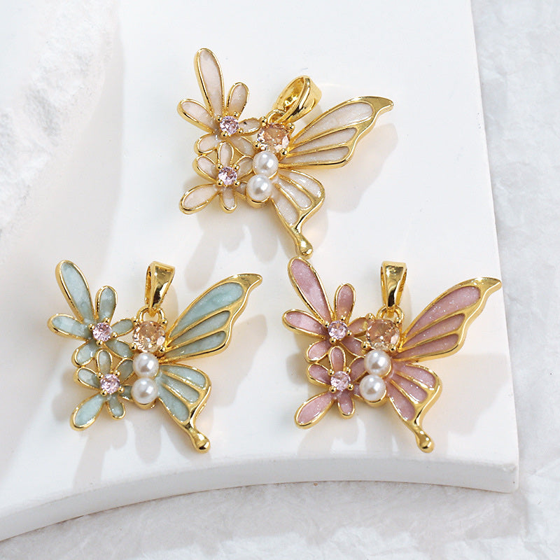 COLLAR MARIPOSA FLORAL CON PERLAS ELEGANTE