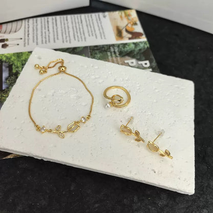 COMBO COLLAR ANILLO Y BRAZALETE TULIPÁN  ELEGANTE CRISTAL DE CIRCONIA