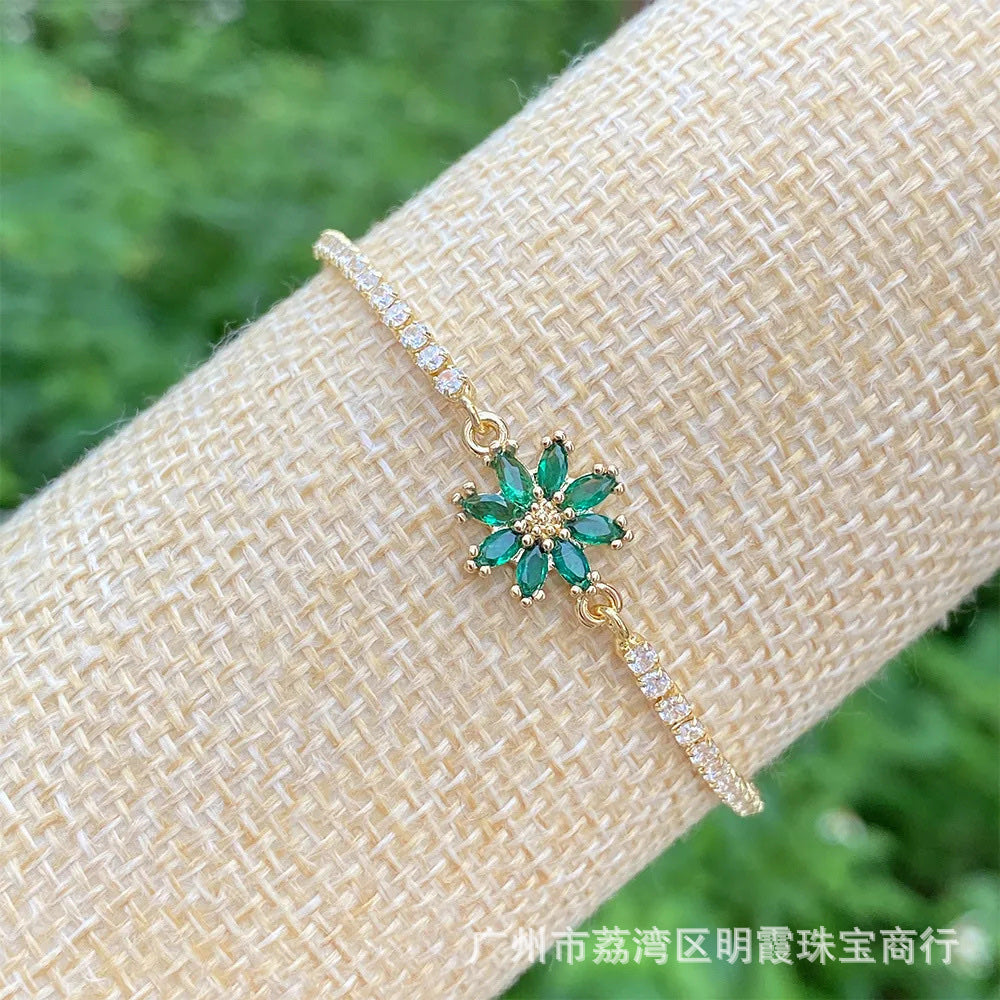 BRAZALETE FLOR 8 PÉTALOS  ELEGANTE CRISTAL DE CIRCONIA