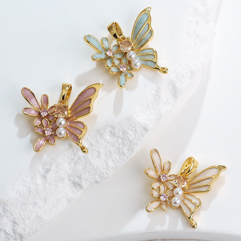 COLLAR MARIPOSA FLORAL CON PERLAS ELEGANTE