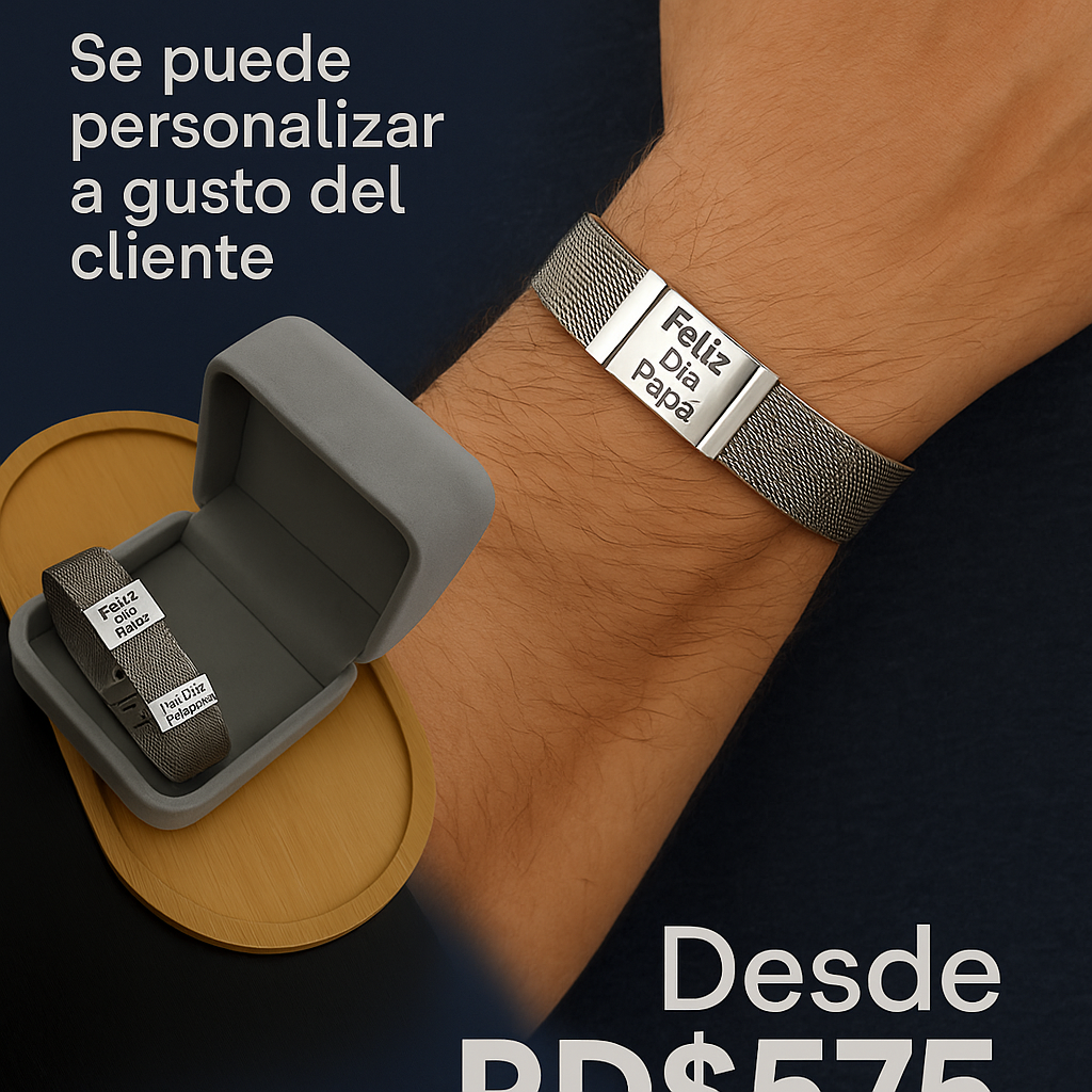 BRAZALETE CORREA ACERO VARIAS PLACAS PERSONALIZABLES