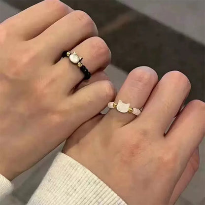 ANILLOS GATOS MINIMALISTAS PIEDRA OBSIDIANA y  CERÁMICA