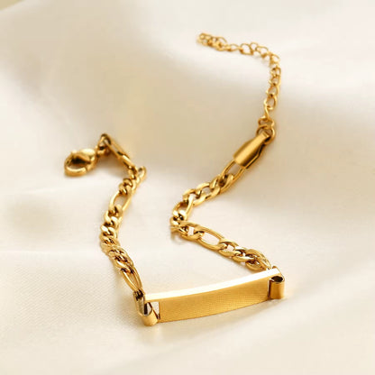 BRAZALETE PLACA MINIMALISTA PERSONALIZABLE CADENA CUBANA ABIERTA