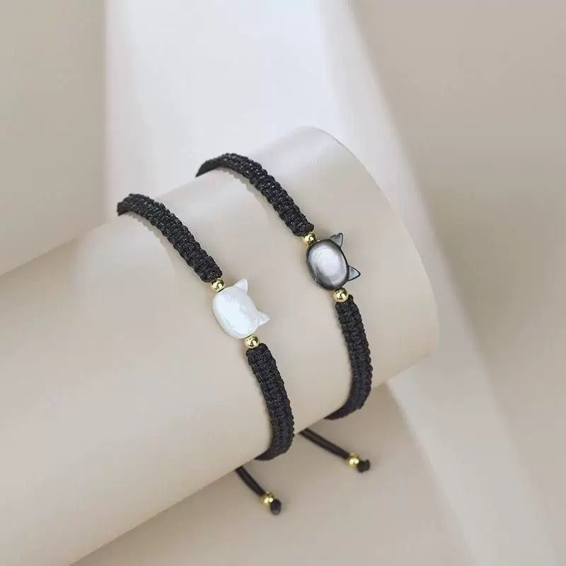 BRAZALETES GATOS MINIMALISTAS PIEDRA OBSIDIANA y  CERÁMICA