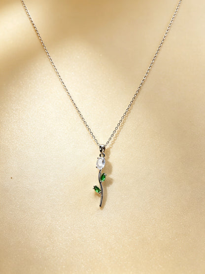 COLLAR TULIPÁN TALLO CORTO FINO  MINIMALISTA  CRISTAL DE CIRCONIA