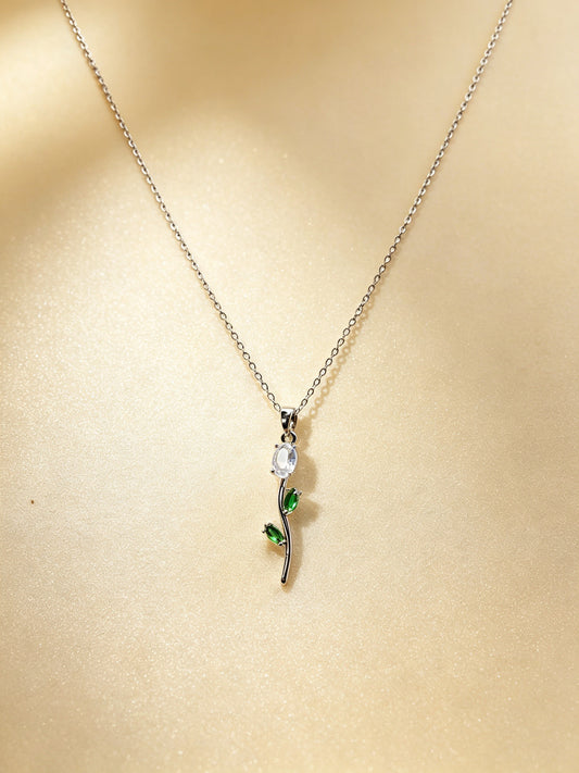 COLLAR TULIPÁN TALLO CORTO FINO  MINIMALISTA  CRISTAL DE CIRCONIA