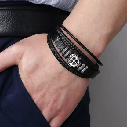 BRAZALETE MULTICAPA DE CUERO ESTILO NÓRDICO