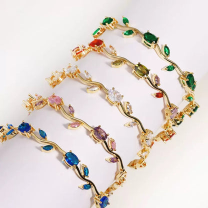 BRAZALETE  TULIPANES COLORIDO CRISTALES DE ZIRCONIA ELEGANTE