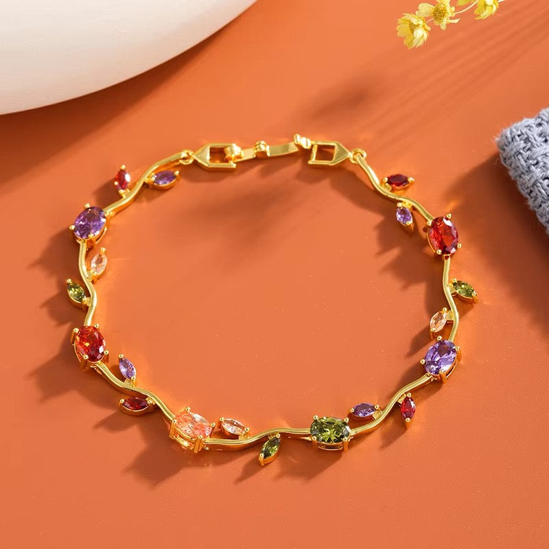 BRAZALETE  TULIPANES COLORIDO CRISTALES DE ZIRCONIA ELEGANTE