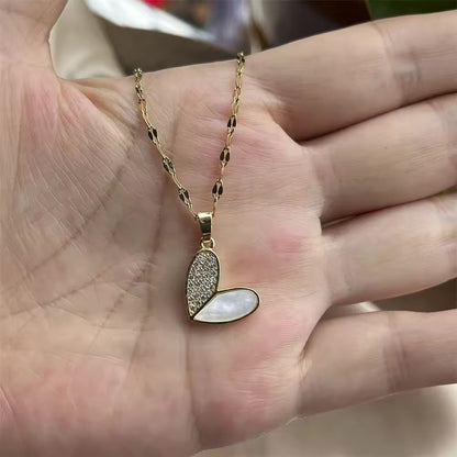 COLLAR CADENA CORAZÓN OPAL    ELEGANTE CRISTALES DE CIRCONIA