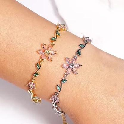 BRAZALETE  FLOR DE CEREZO  DELICADO CRISTALES DE ZIRCONIA ELEGANTE