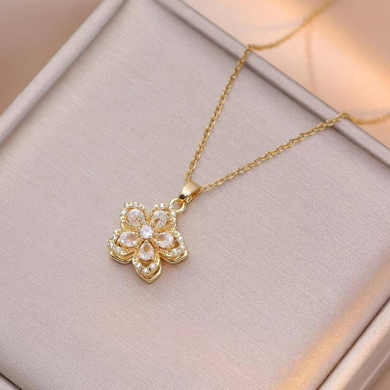 COLLAR FLOR CRISTALES INCRUSTADOS GIRATORIA ANTIESTRÉS MINIMALISTA