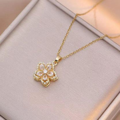 COLLAR FLOR CRISTALES INCRUSTADOS GIRATORIA ANTIESTRÉS MINIMALISTA