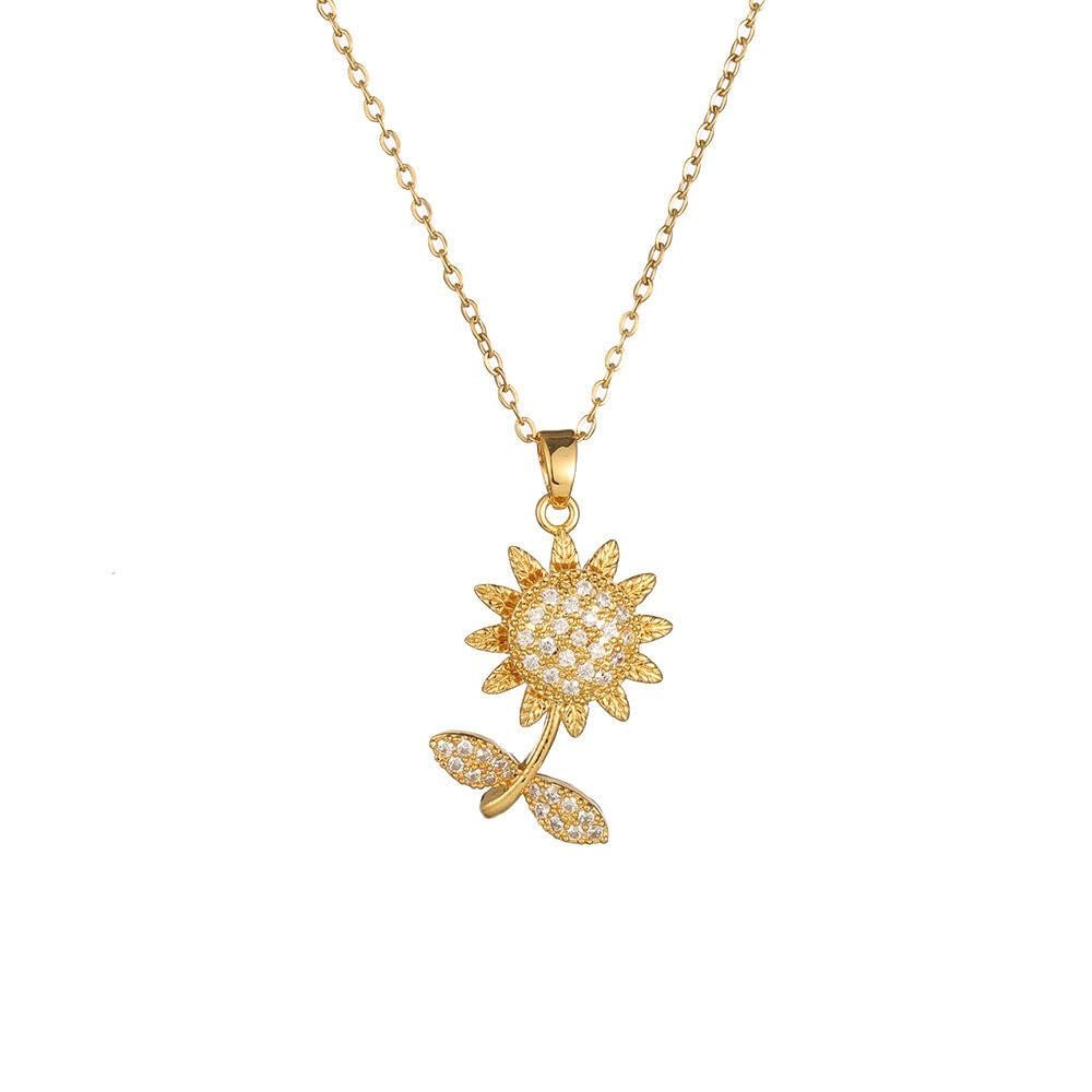 COLLAR FLOR GIRASOL CRISTALES INCRUSTADOS  GIRATORIO MINIMALISTA