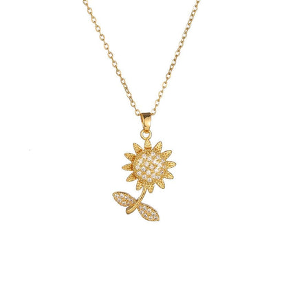 COLLAR FLOR GIRASOL CRISTALES INCRUSTADOS  GIRATORIO MINIMALISTA