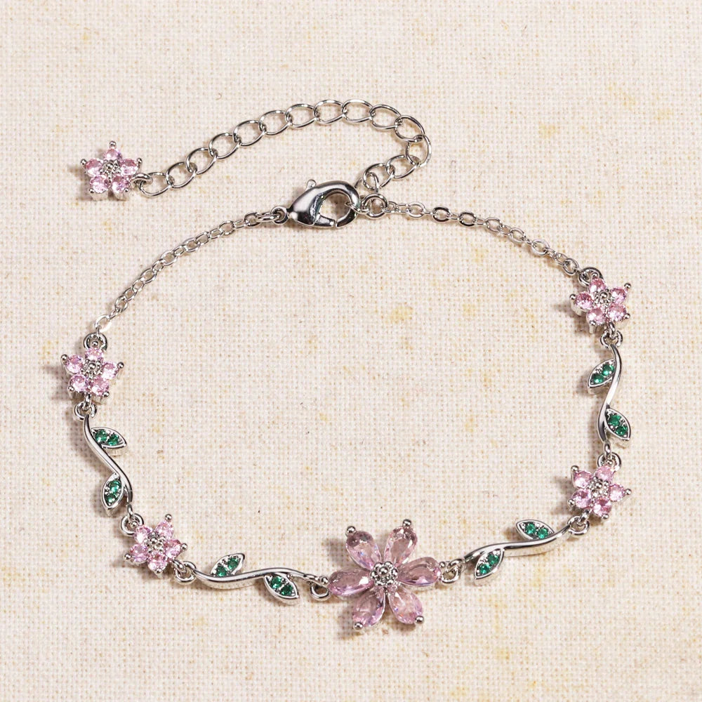 BRAZALETE  FLOR DE CEREZO  DELICADO CRISTALES DE ZIRCONIA ELEGANTE