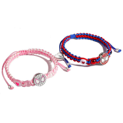 BRAZALETES TEJIDOS PAREJA SPIDERMAN Y HELLO KITTY  CON IMÁN MAGNÉTICOS