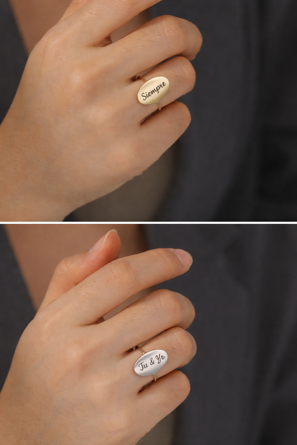 ANILLO PLACA OVALADA MINIMALISTA PERSONALIZADO