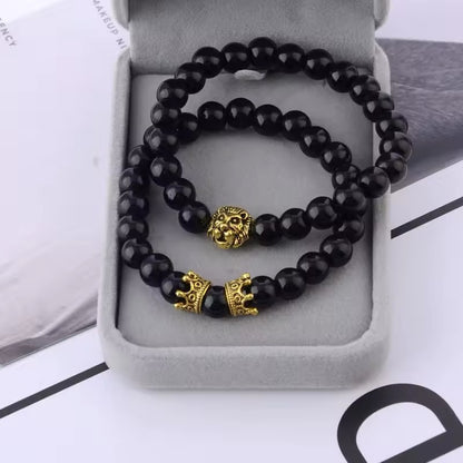 PAR DE BRAZALETES REY LEÓN PIEDRAS ÓNIX SEMIPRECIOSAS MINIMALISTAS