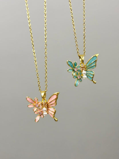 COLLAR MARIPOSA FLORAL CON PERLAS ELEGANTE