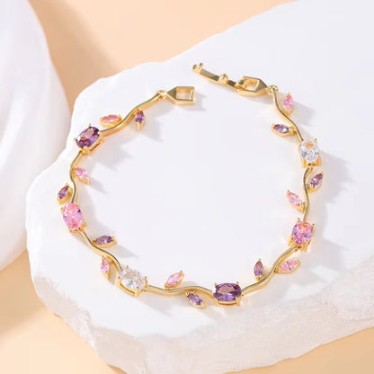 BRAZALETE  TULIPANES COLORIDO CRISTALES DE ZIRCONIA ELEGANTE