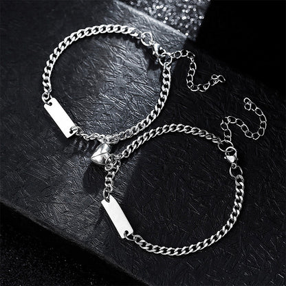 BRAZALETES ACERO INOXIDABLE PLACA  MAGNETICAS IMÁN PERSONALIZADAS MINIMALISTAS PAREJA