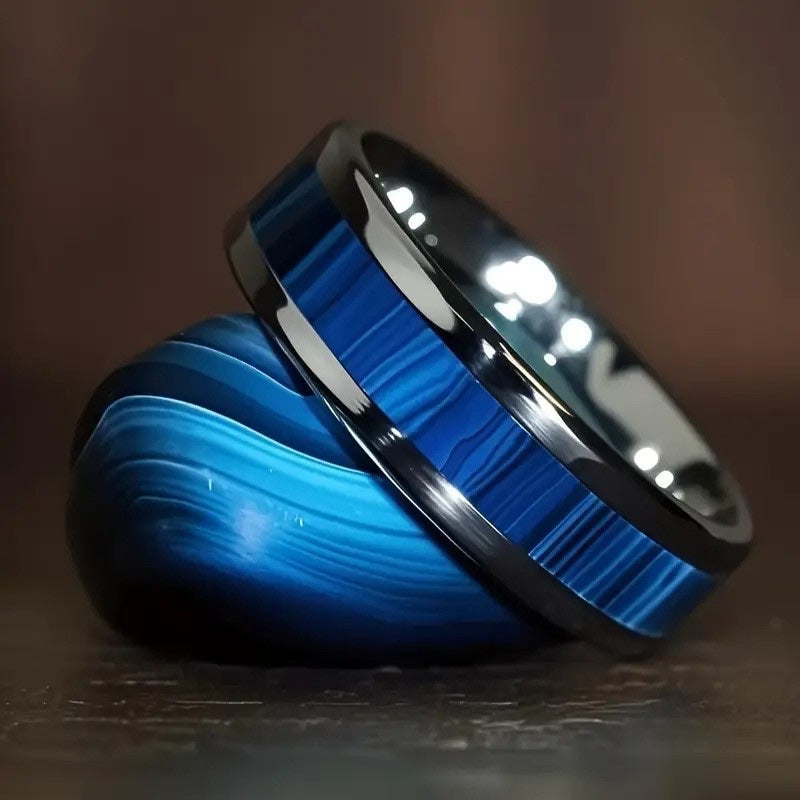 ANILLO AZUL CON DISEÑO  ACERO INOXIDABLE