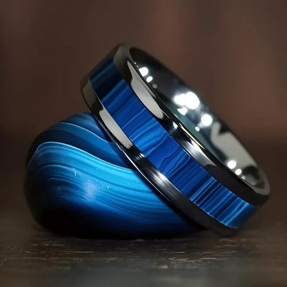 ANILLO AZUL CON DISEÑO  ACERO INOXIDABLE