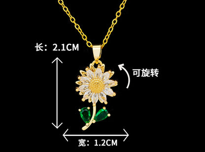 COLLAR MINIMALISTA FLOR  GIRASOL CON TALLO GIRATORIA ANTIESTRÉS MINIMALISTA