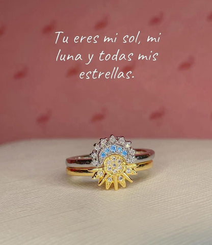 ANILLOS PROMESA SOL & LUNA CELESTIAL CRISTALES DE CIRCONITA