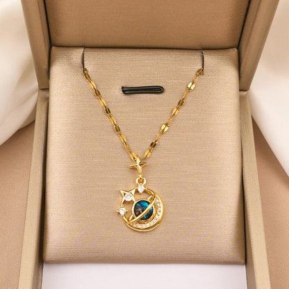 COLLAR SATURNO  ENCERRADO CIELO ESTRELLADO ELEGANTE CRISTALES DE CIRCONIA