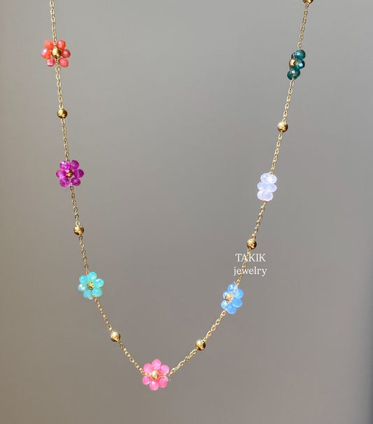 CADENA CHOCKER MARGARITAS FLORES COLORIDAS RESINA