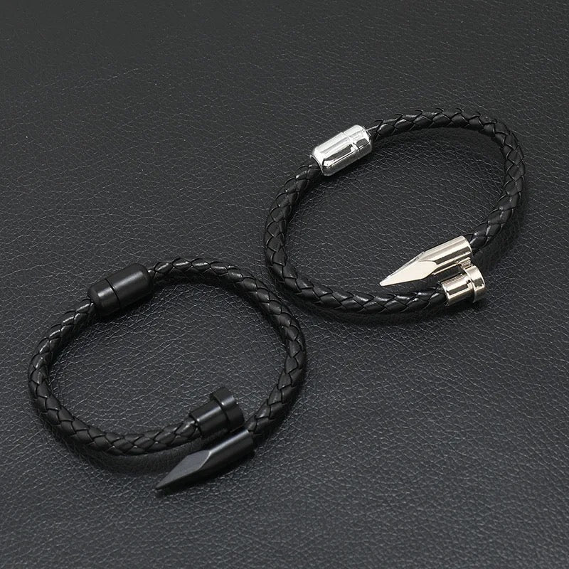 BRAZALETE BALA CUERO NEGRO MATTE