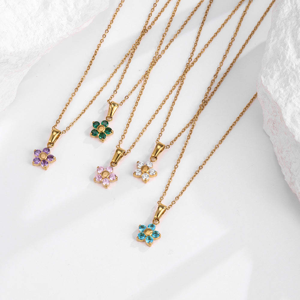 CADENA CHOCKER FLOR  DELICADA CRISTAL DE COLORES MINIMALISTA