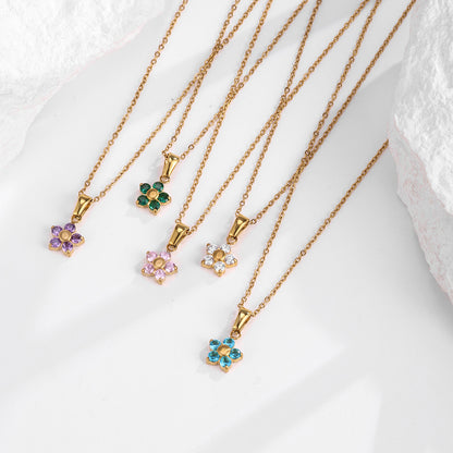 CADENA CHOCKER FLOR  DELICADA CRISTAL DE COLORES MINIMALISTA