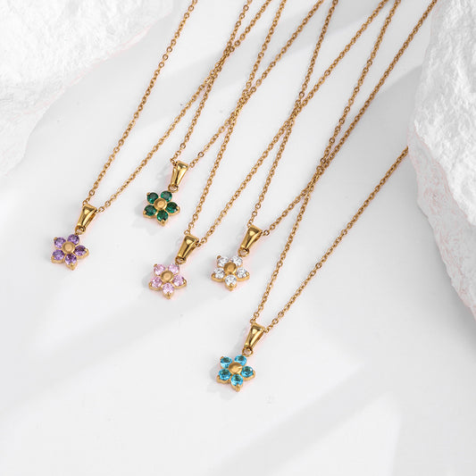 CADENA CHOCKER FLOR  DELICADA CRISTAL DE COLORES MINIMALISTA