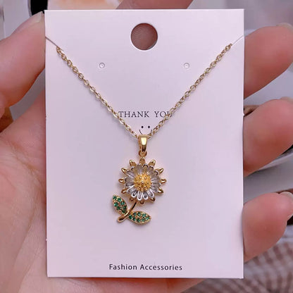 COLLAR FLOR GIRASOL CRISTALES INCRUSTADOS  GIRATORIO MINIMALISTA